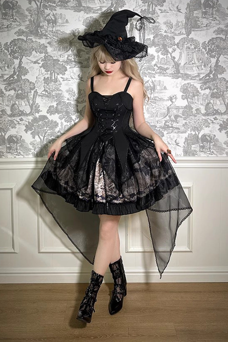 Printed Gothic Lolita Skirt Dress with Bowknot and Ruffle - Doll Mystery