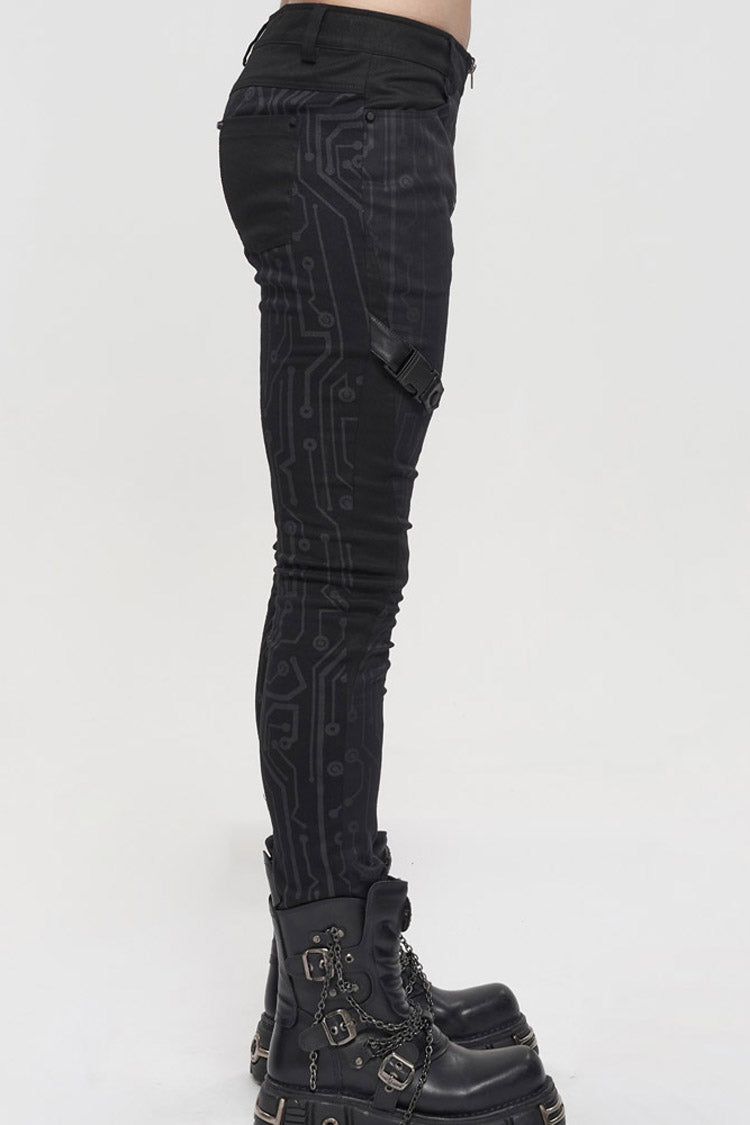 Mens Asymmetric Trousers with Circuit Print