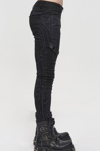 Mens Asymmetric Trousers with Circuit Print