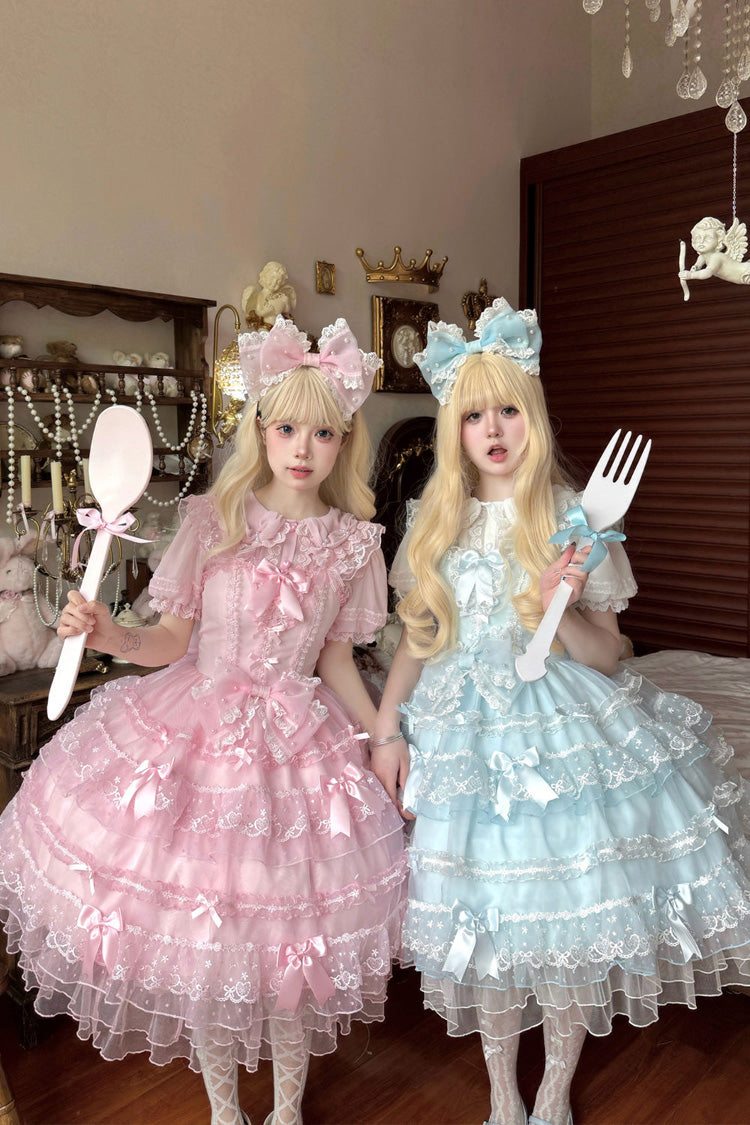 Azure Ruffled Hanayome Bow Lace Sweet Lolita JSK