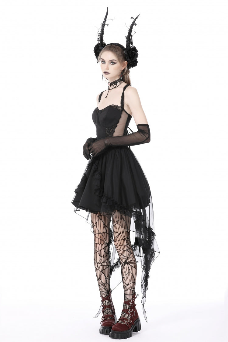 Layered Swallowtail Gothic Wedding Dress with Lace-Up - NoirEdge