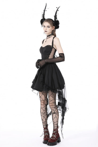 Layered Swallowtail Gothic Wedding Dress with Lace-Up - NoirEdge