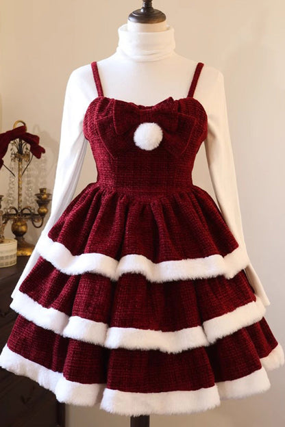 Christmas Carol Triple-Layered Bowknot Sweet Lolita JSK Gown