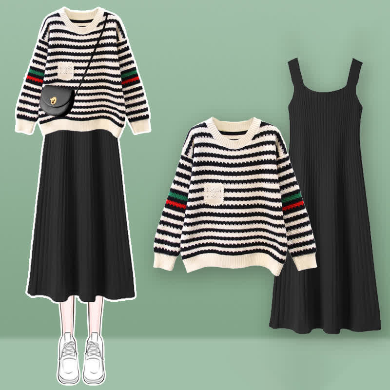 Knit Colorblock Set Stripe Sweater Dress Slip