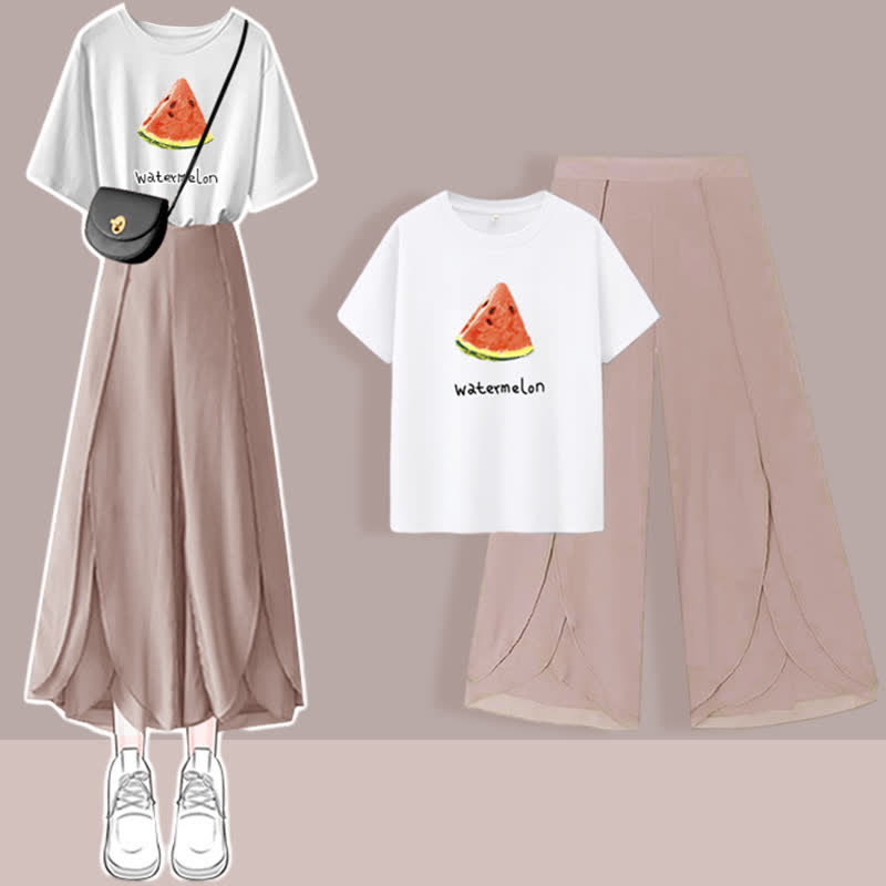 T-Shirt Set Chiffon Split Printed Pants Chic