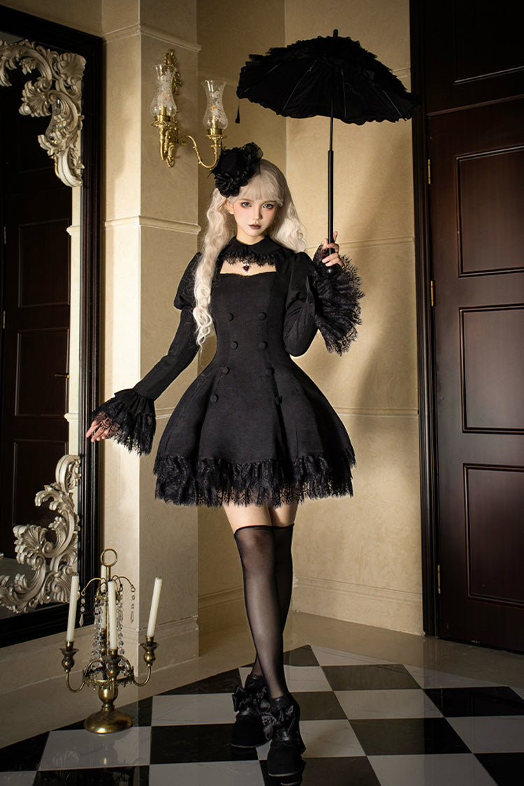 Double-Breasted Hollow Gothic Short-Sleeve Dress