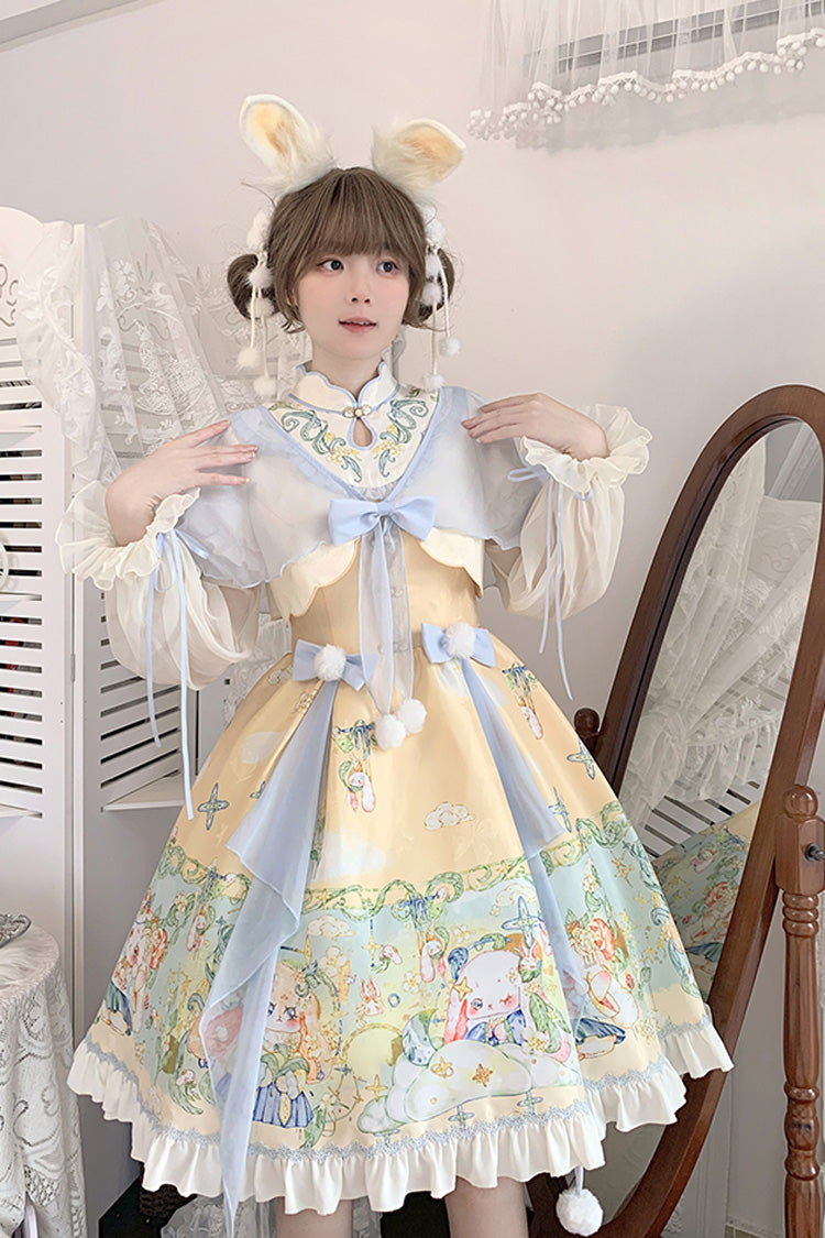 Fairy Rabbit Print Ruffle Chinese Princess Lolita Dress