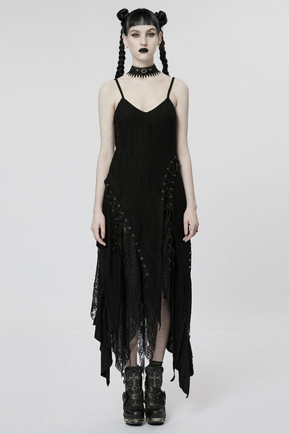 Asymmetric Punk Dress with Mesh and Stitching