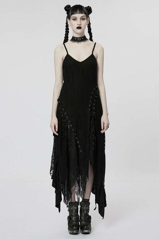 Asymmetric Punk Dress with Mesh and Stitching