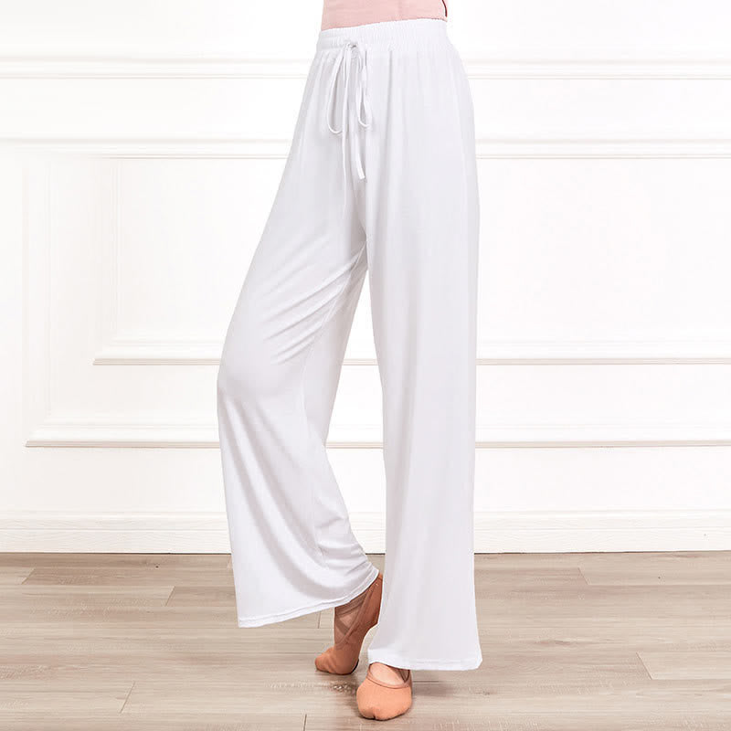 Pantalon décontracté élégant à taille haute et à lacets, coupe ample et fluide 