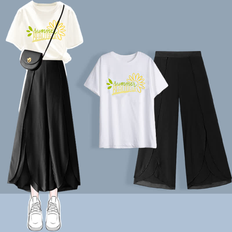 T-Shirt Set Chiffon Split Printed Pants Chic