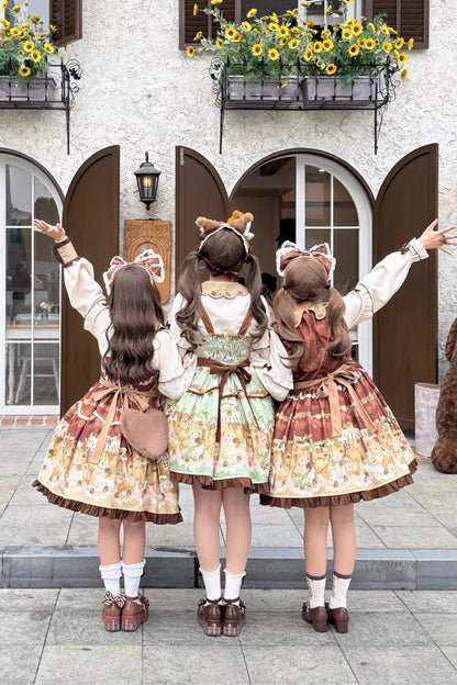 Emerald Doll Collar Long-Sleeve Bow Lolita Dress - Squirrel Chocolate