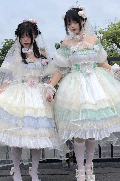 Emerald Ruffled Lace-Up Princess Lolita Dress - Spring Boliya