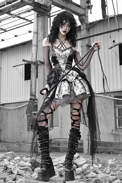 Liquid Invasion Halterneck Print Ruffle Gothic Lolita Jsk Dress
