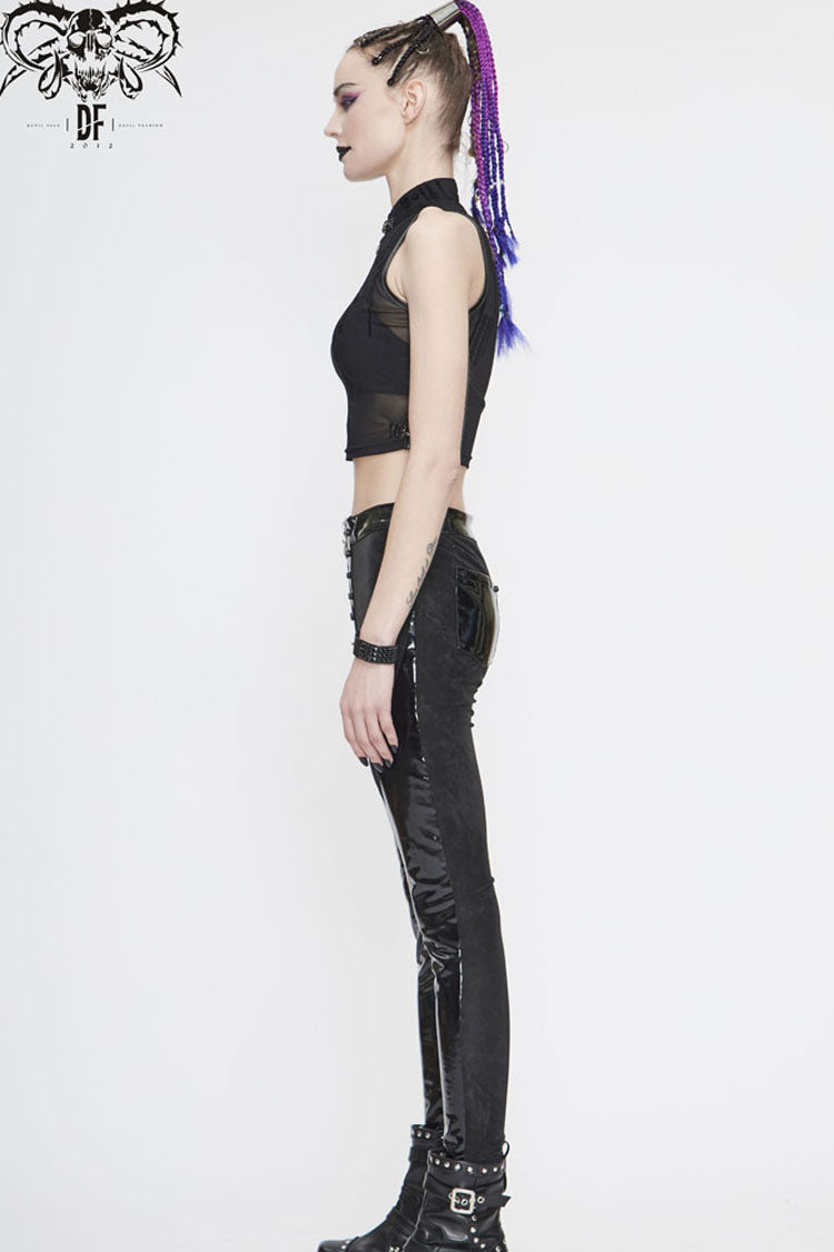 Women's Punk Vest with Flocked Mesh and Metal Details