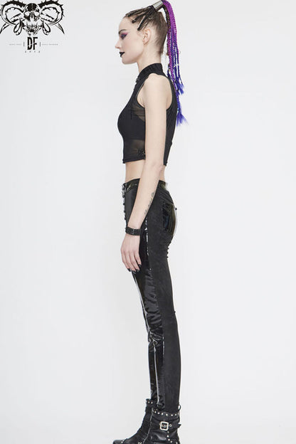 Women's Punk Vest with Flocked Mesh and Metal Details