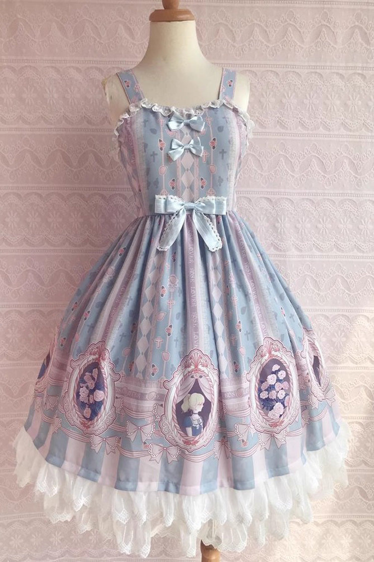 Double Layer Rose Lover Print Ruffle Jsk Dress - Sweet Lolita