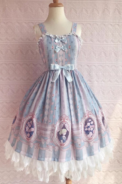 Double Layer Rose Lover Print Ruffle Jsk Dress - Sweet Lolita