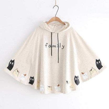 SpreePicky Kitty Print Hooded Cape Coat SP14258