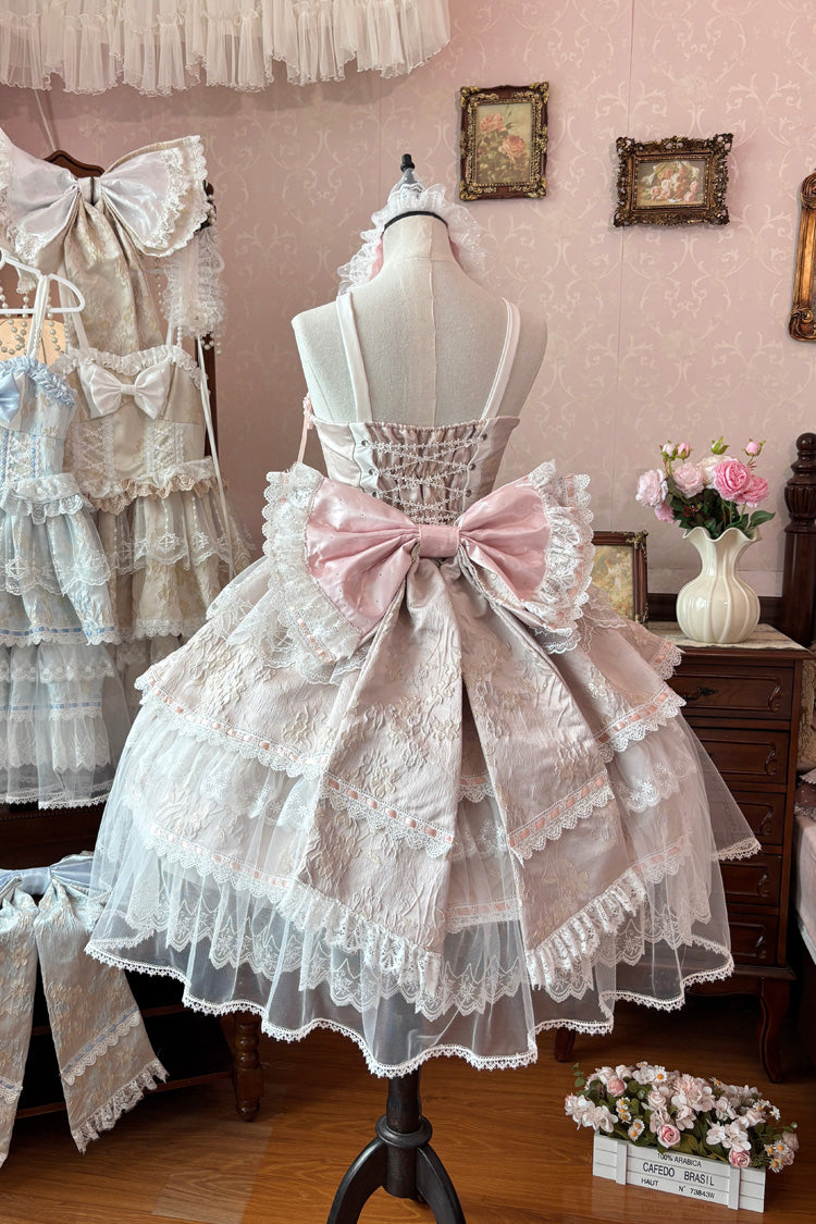 Rose Moonlight Woven Flower Box Square Neck Layered Ruffles Bride Embroidered Bow Lace Plus JSK Set