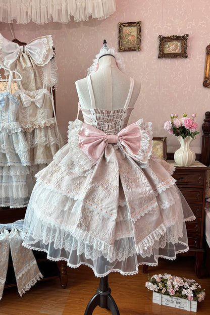 Rose Moonlight Woven Flower Box Square Neck Layered Ruffles Bride Embroidered Bow Lace Plus JSK Set