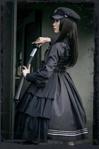 Black Gothic Lolita JSK Dress with Night Owl and Cool Style