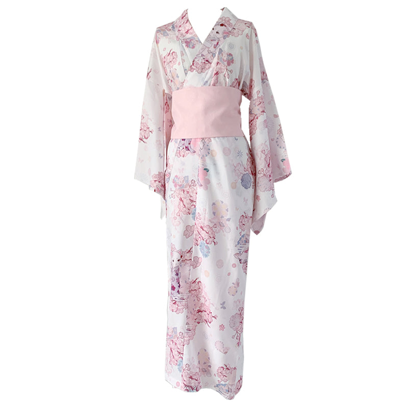 Kimonokleid mit Vintage-Katzen-Sakura-Print