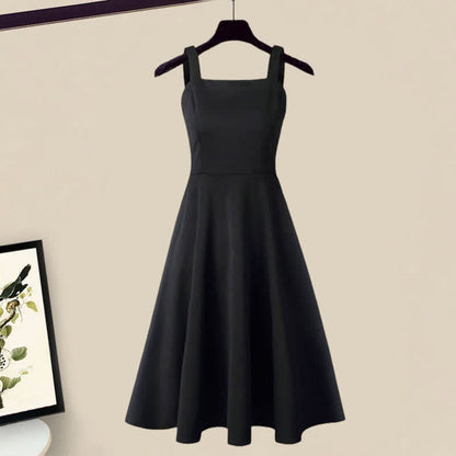 Green Knit Crop Cross A-line Slip Dress Sweater