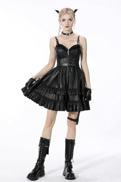 Layered Strap Gothic Dress with Buckles and Zippers