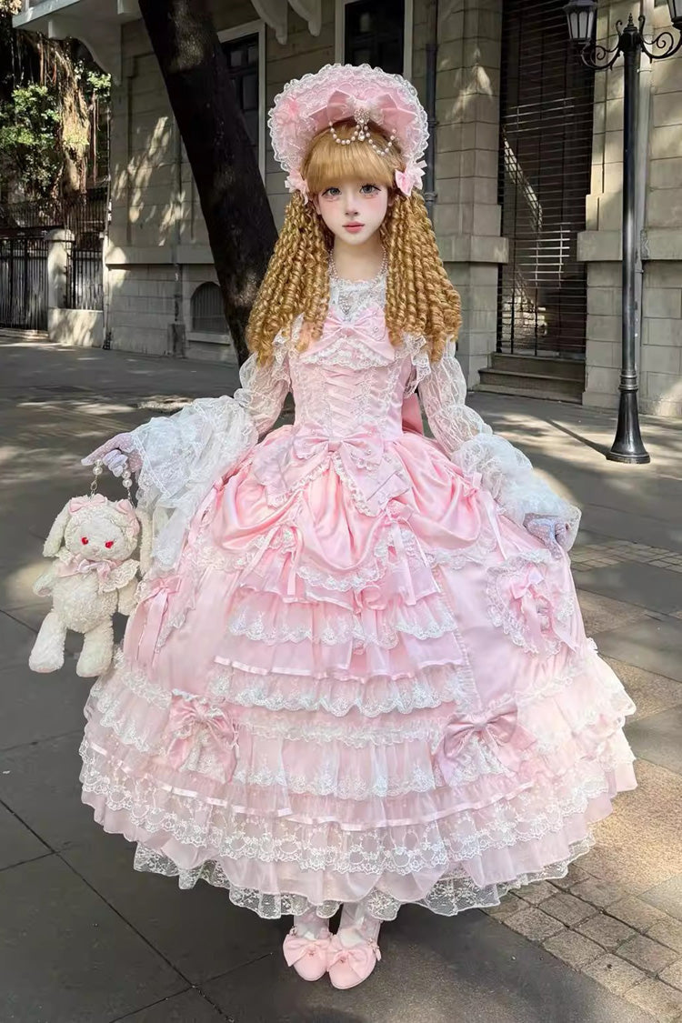 Rose Curtain Ode Tiered Ruffle Bride Open Front Bow Lace Corset Sweet Long JSK Dress