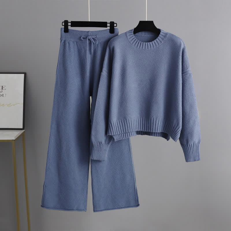 Wide Sweater Set Knit Leg Pants Pure Color