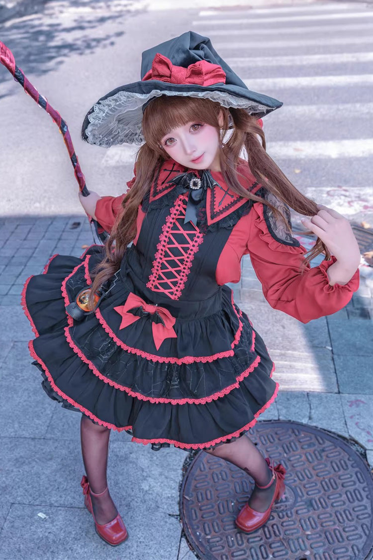 Showa Cake Witch Lolita JSK with Lace-Up Back - Noir