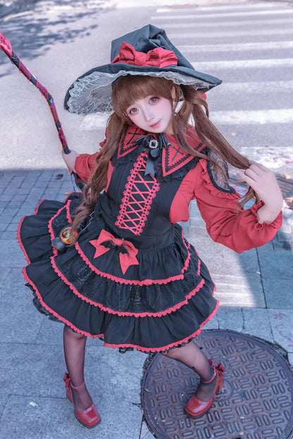 Showa Cake Witch Lolita JSK with Lace-Up Back - Noir