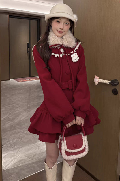 Berry Champagne Doll Collar Long Sleeve Double-Layered Princess Coat