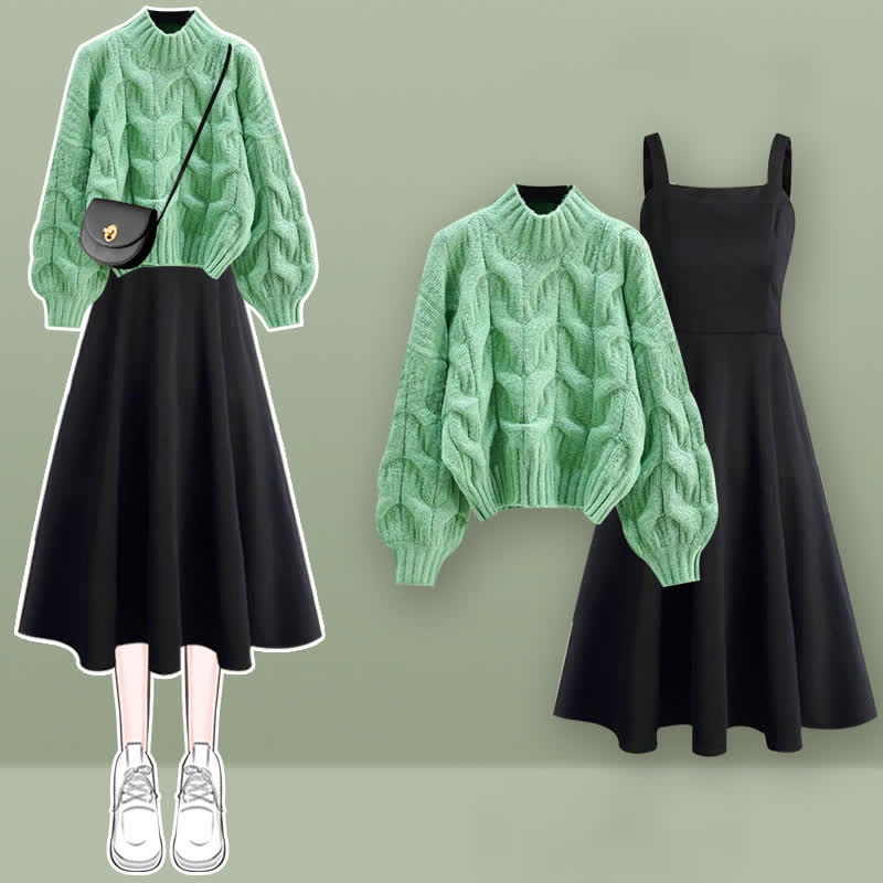 Two Color Sweater Chic Cable Dress Pure Pieces Slip