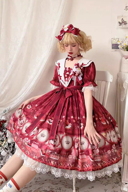 Afternoon Fantasia Print Ruffle Bowknot Sweet Lolita JSK Gown