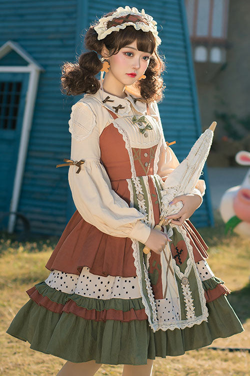 Japanese Patchwork Ribbon Multi-Tier Ruffle Lolita JSK Dress