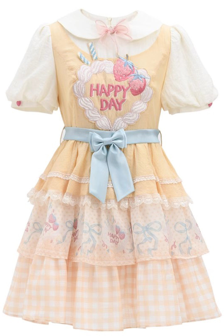 Radiant Short-Sleeve Layered Bow Lace Princess Dress