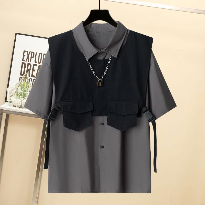 Vest Black Buckle Chain Pants Pocket Cargo T-Shirt Shorts