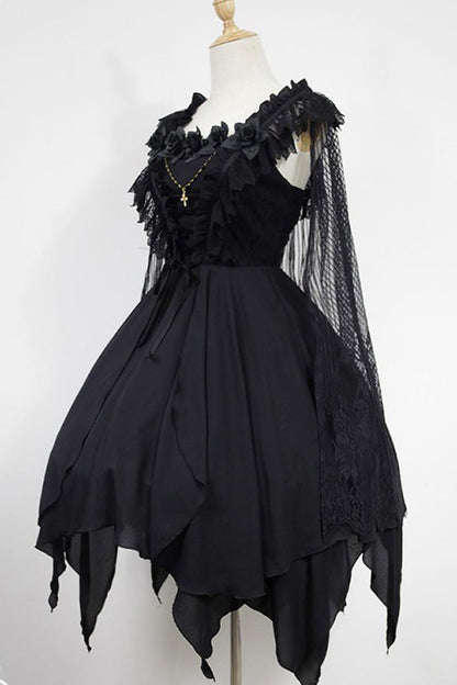 Gothic Lolita Ballet of the Dead Double-Layered Embroidery Lace-Up JSK Dress