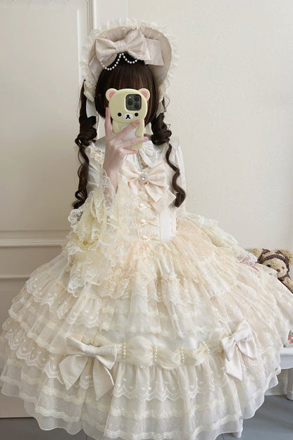 Beige Dream Prologue Doll Multi-Layered Bow Lace Dress