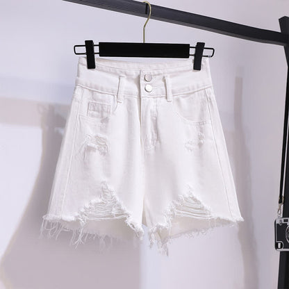 Chic Shorts Pocket Lapel T-Shirt Stripe Denim Ripped