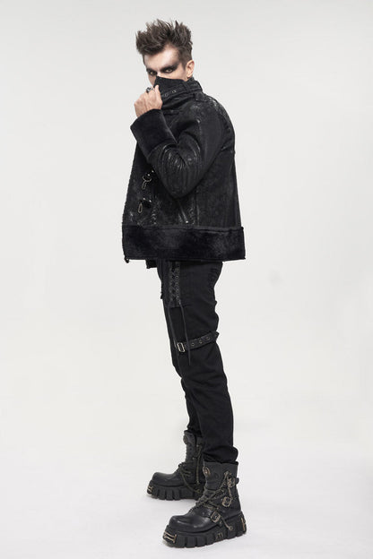 Punk Men's Coat in Retro Suede with Short Plush and Five-Pointed Star Decoration