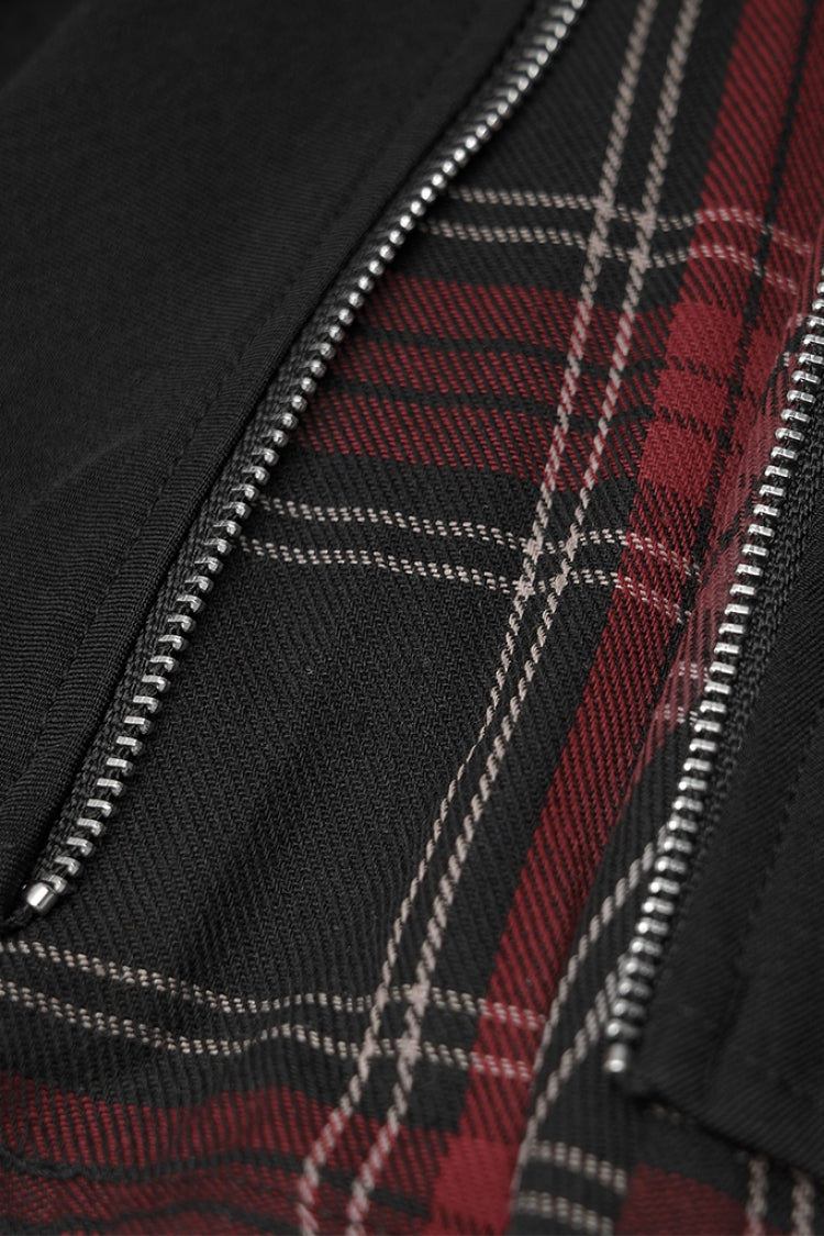 Red Plaid Pleated Skirt with Punk Attitude