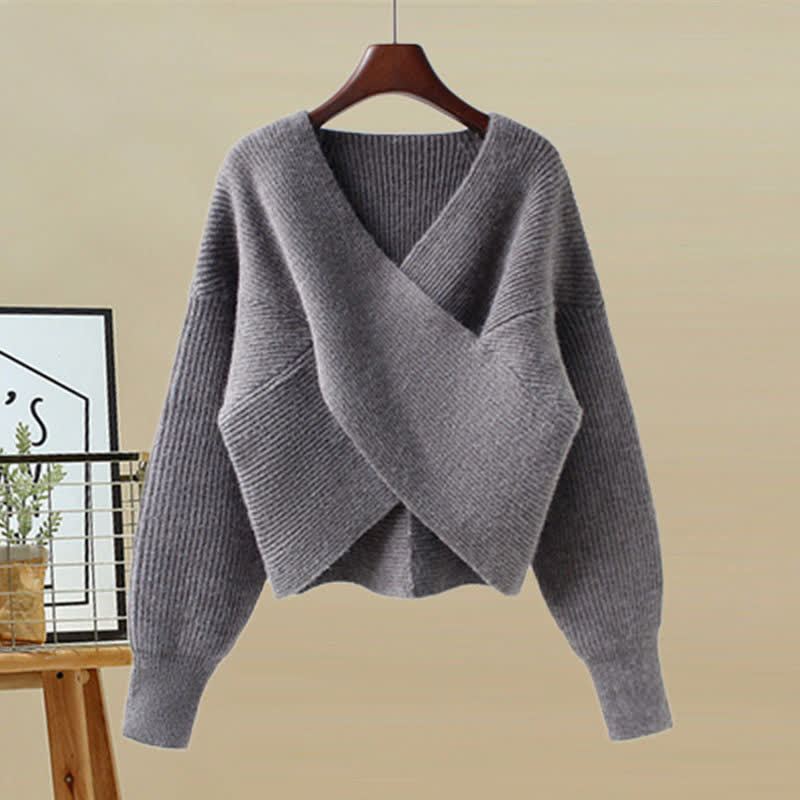 Knit Cross Slip Belted Lace Dress Set Sweater