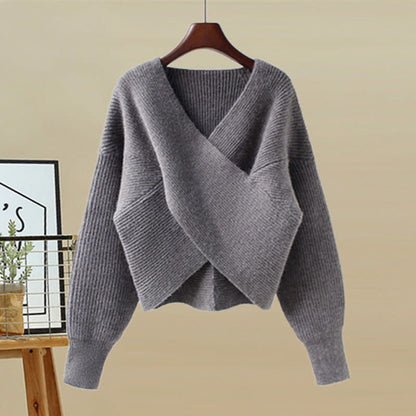 Knit Cross Slip Belted Lace Dress Set Sweater