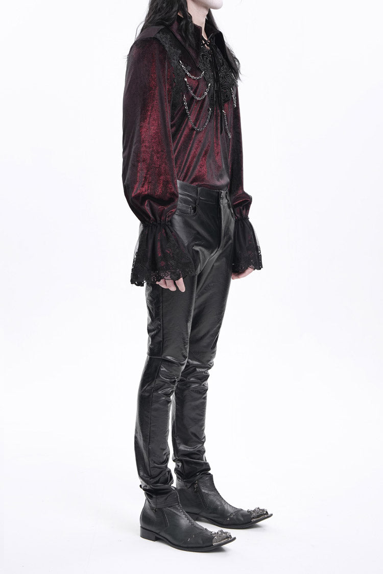 Gothic Men's Trousers with Faux Leather Button Detail