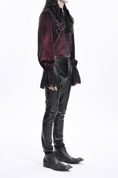 Gothic Men's Trousers with Faux Leather Button Detail