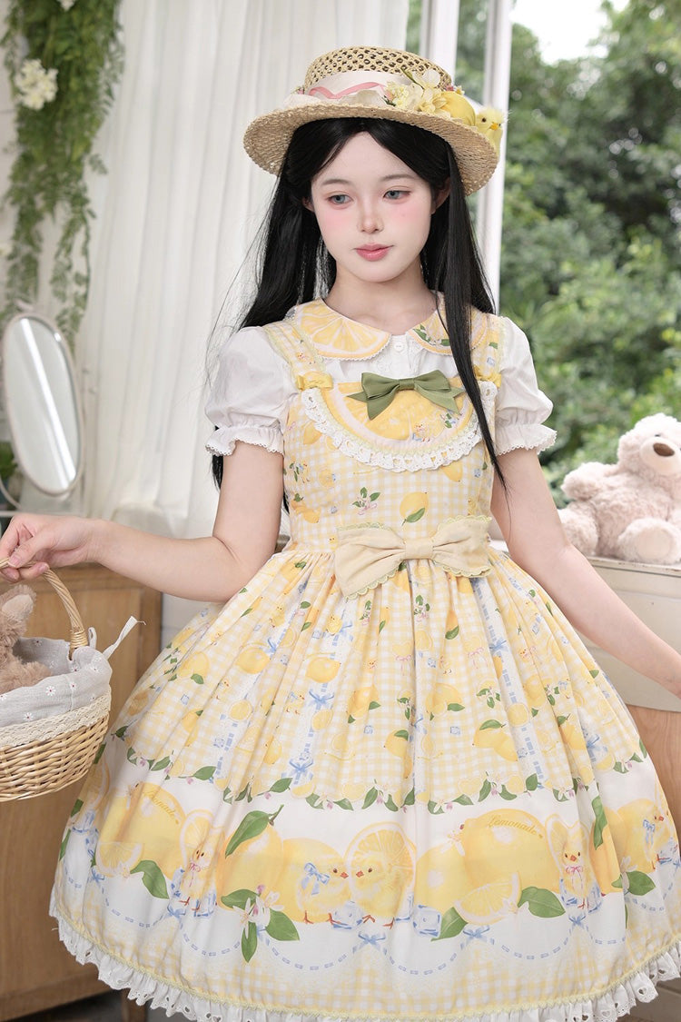 Sunny Lemon Print Ruffled Bow Lace JSK Attire