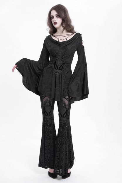 Embroidered Goth Blouse with Flared Sleeves - Women